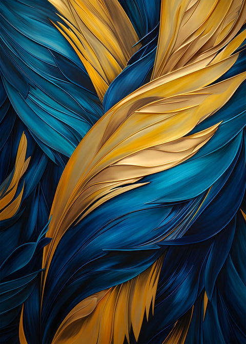 Abstract - Blue gold feather 4 Wall Art