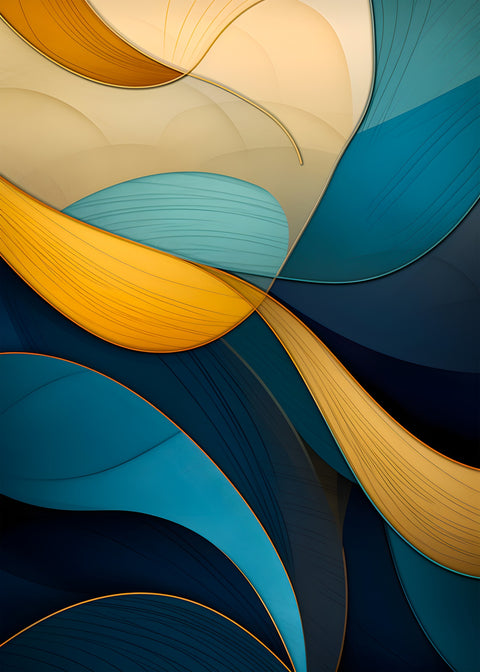 Abstract - Blue gold waves 37 Wall Art