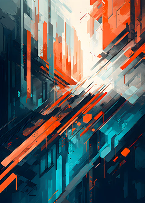 Abstract - Blue orange shapes 4 Wall Art