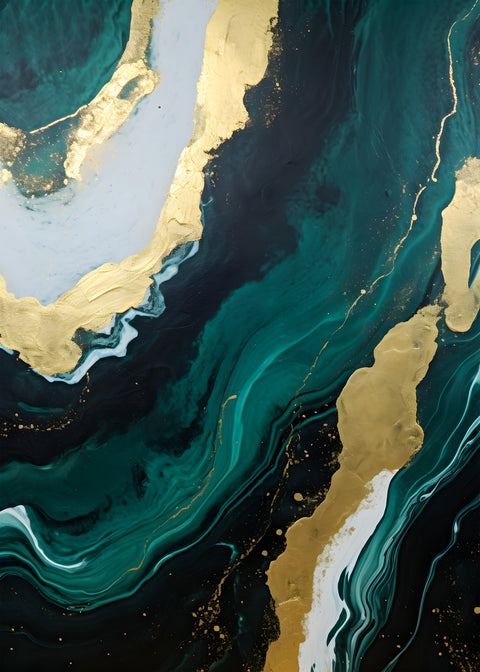 Abstract - Green gold waves 1 Wall Art
