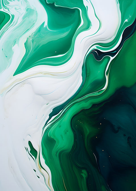 Abstract - Green white waves 1 Wall Art