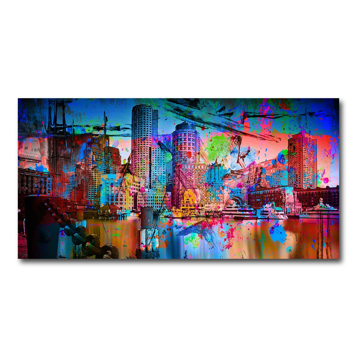 AUTO-MOCKUP WHITE | Abstract Boston Skyline | 1 Piece | Gallery Wrap Canvas | group=2x1