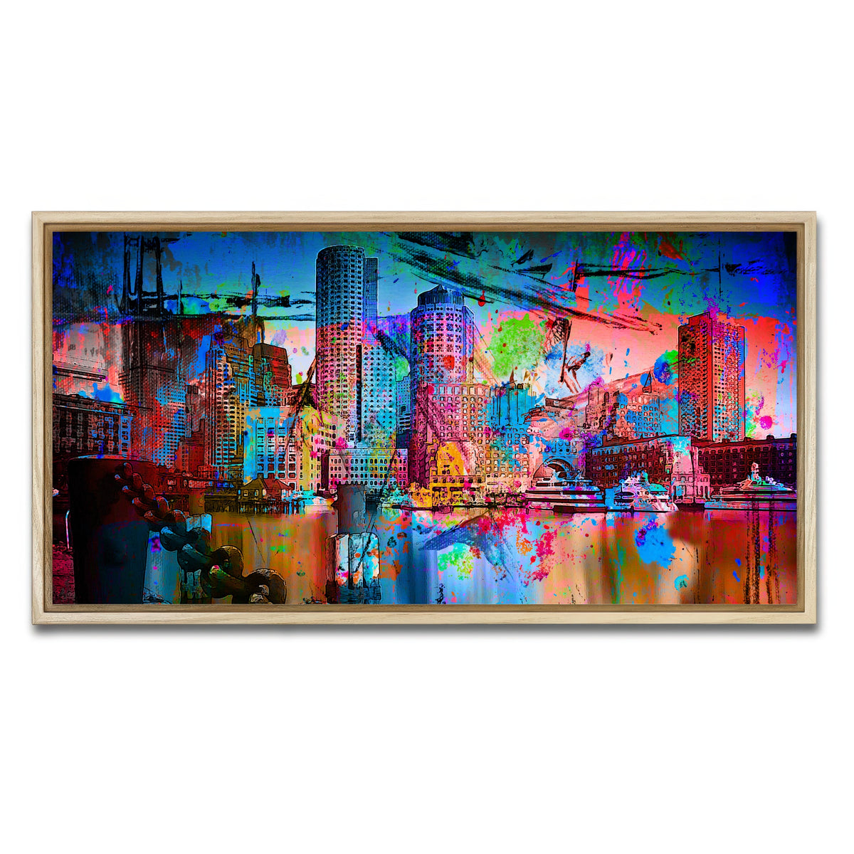 AUTO-MOCKUP WHITE | Abstract Boston Skyline | 1 Piece | Natural Framed Canvas | group=2x1
