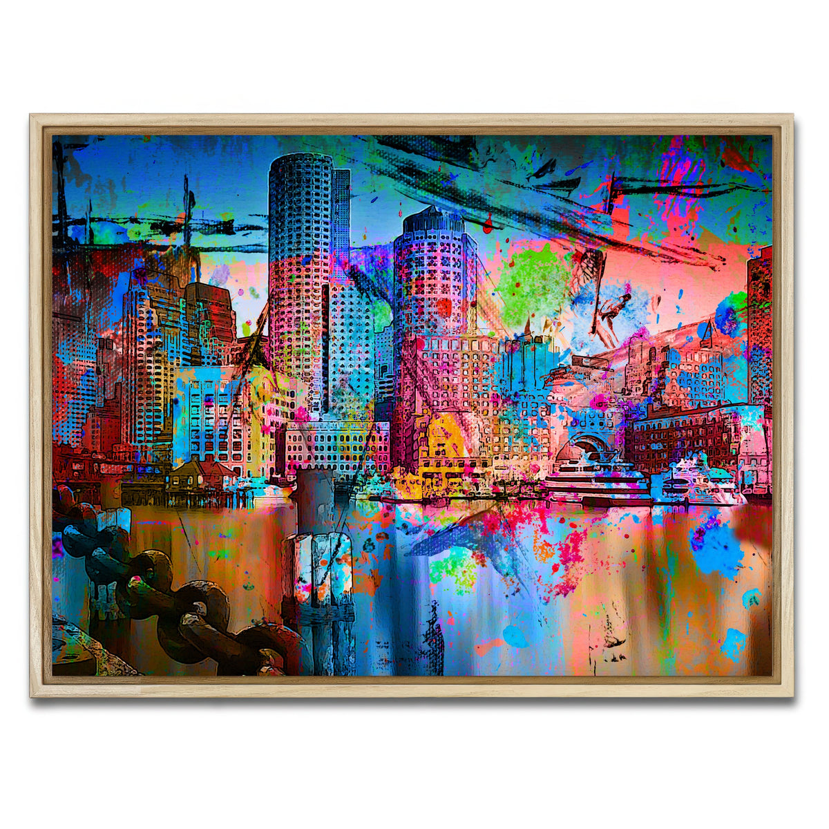 AUTO-MOCKUP WHITE | Abstract Boston Skyline | 1 Piece | Natural Framed Canvas | group=4x3