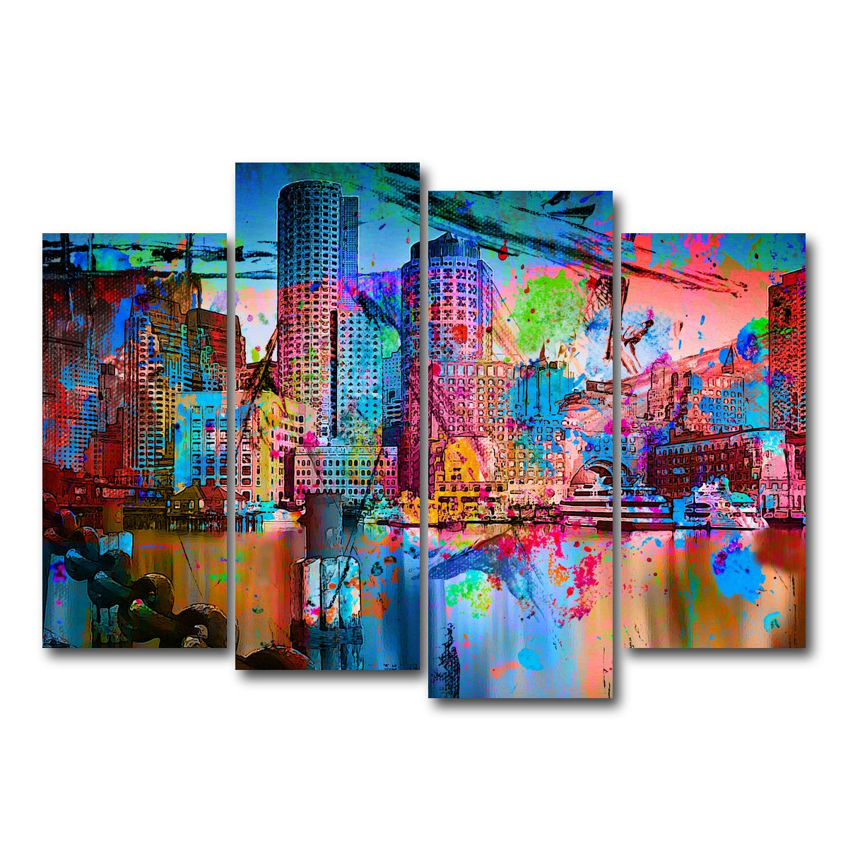 AUTO-MOCKUP WHITE | Abstract Boston Skyline | 4 Piece | Gallery Wrap Canvas | group=4_normal