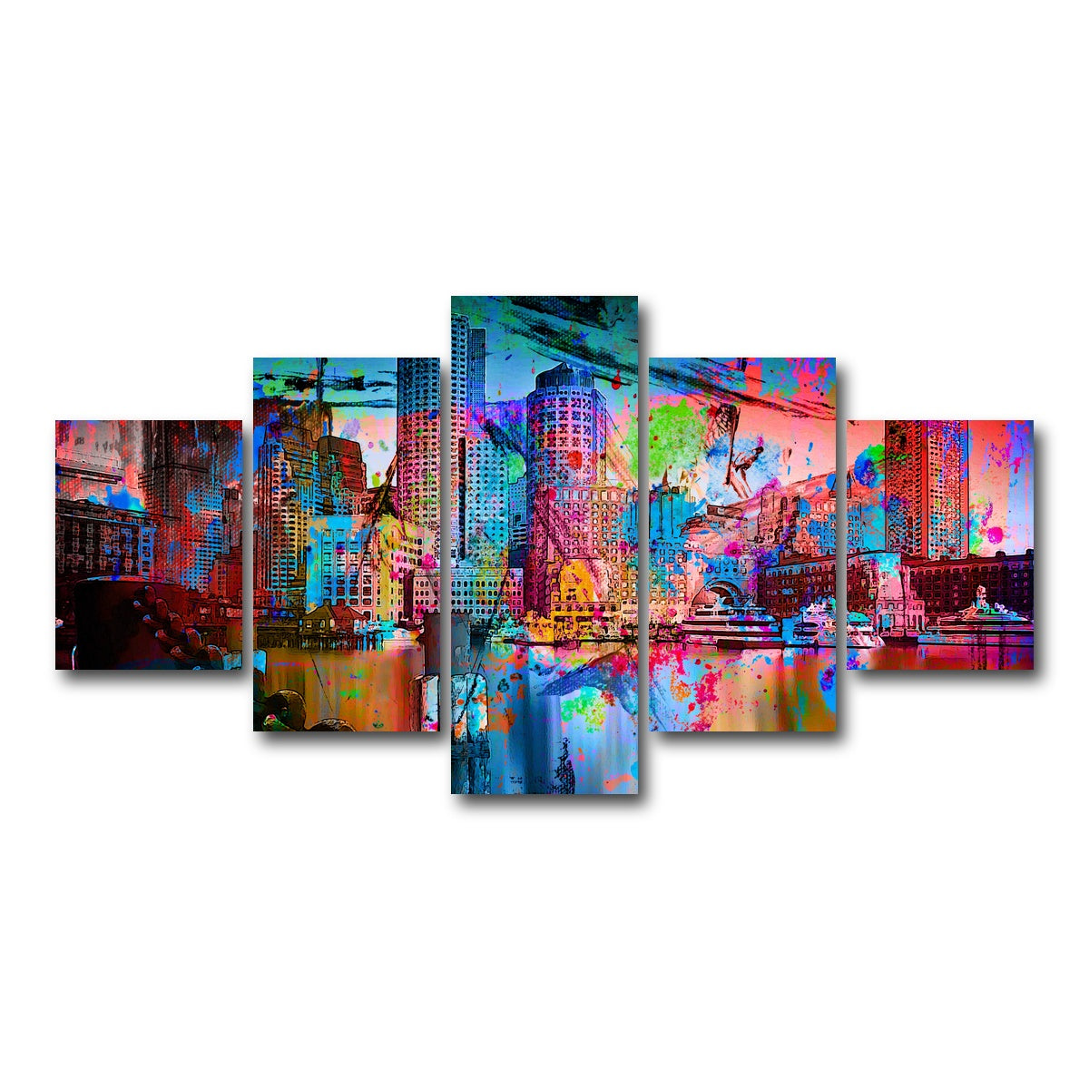 AUTO-MOCKUP WHITE | Abstract Boston Skyline | 5 Piece | Gallery Wrap Canvas | group=5_short