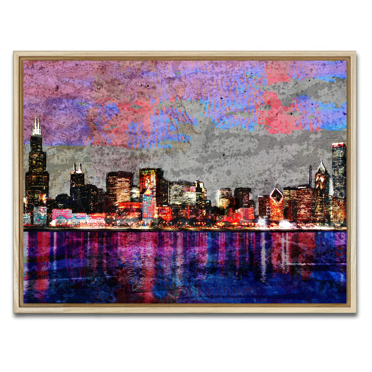 AUTO-MOCKUP WHITE | Abstract Chicago Skyline | 1 Piece | Natural Framed Canvas | group=4x3