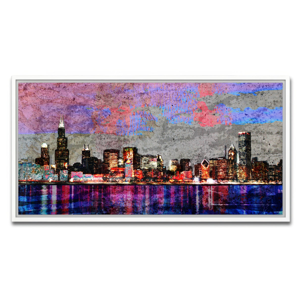 AUTO-MOCKUP WHITE | Abstract Chicago Skyline | 1 Piece | White Framed Canvas | group=2x1