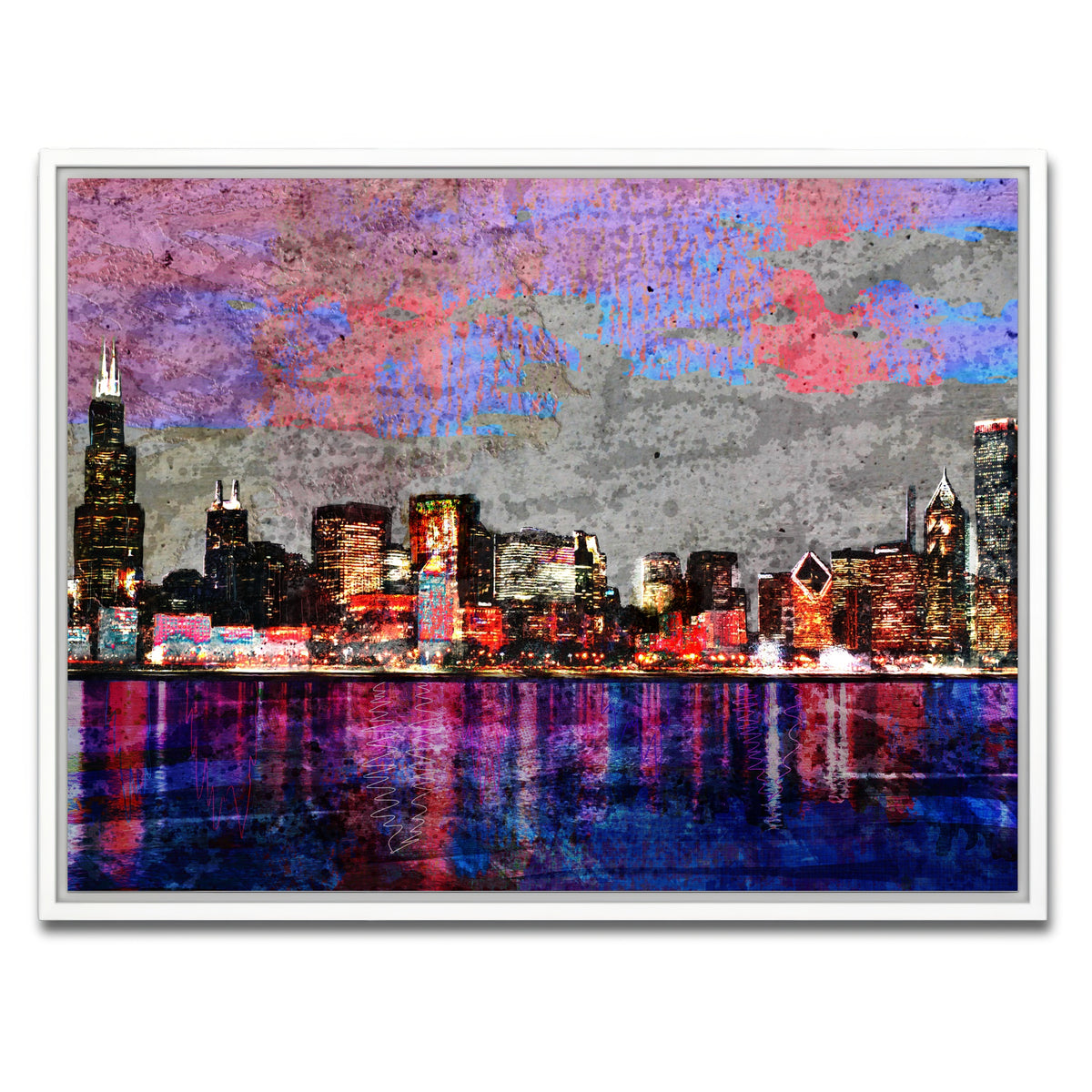 AUTO-MOCKUP WHITE | Abstract Chicago Skyline | 1 Piece | White Framed Canvas | group=4x3