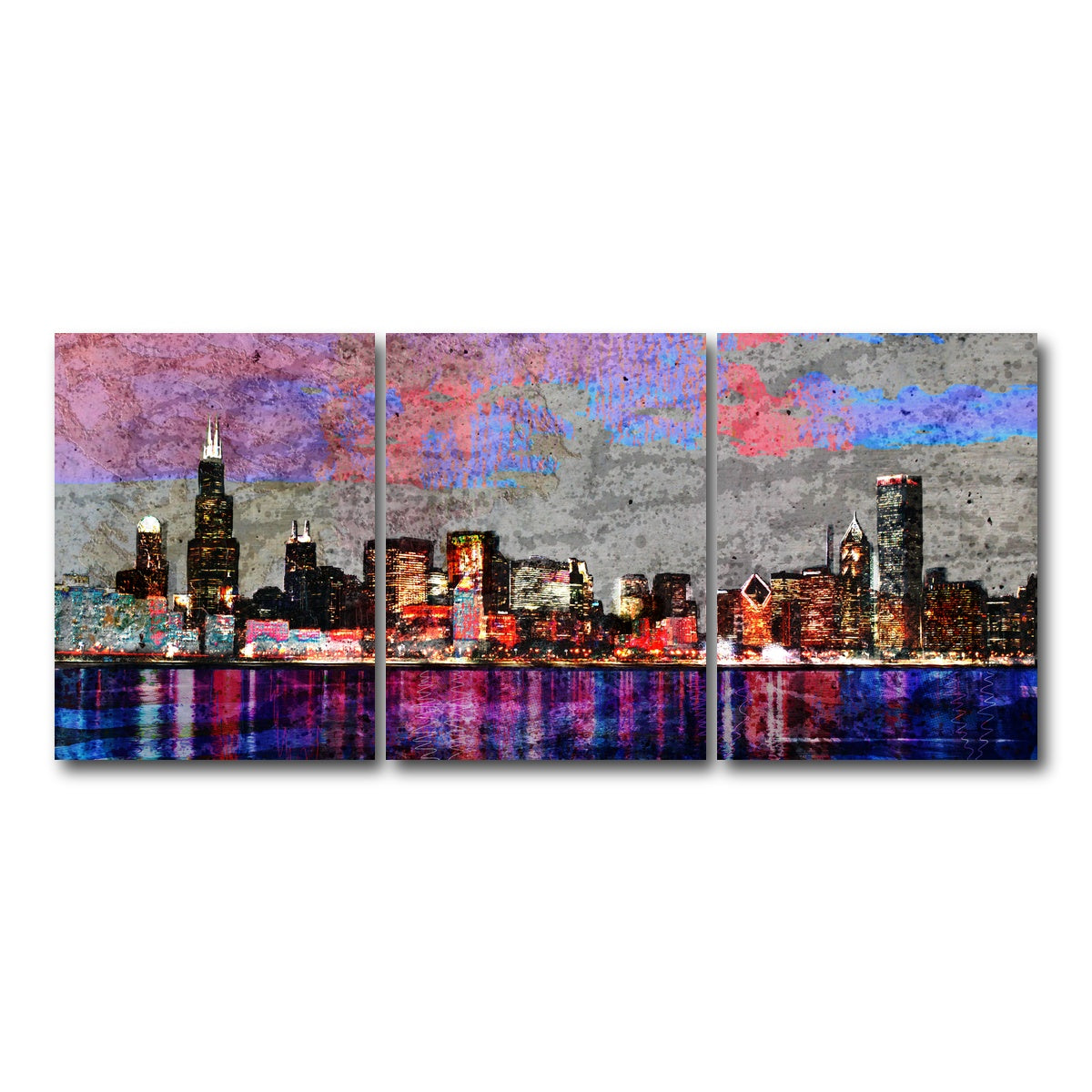 AUTO-MOCKUP WHITE | Abstract Chicago Skyline | 3 Piece | Gallery Wrap Canvas | group=18x24