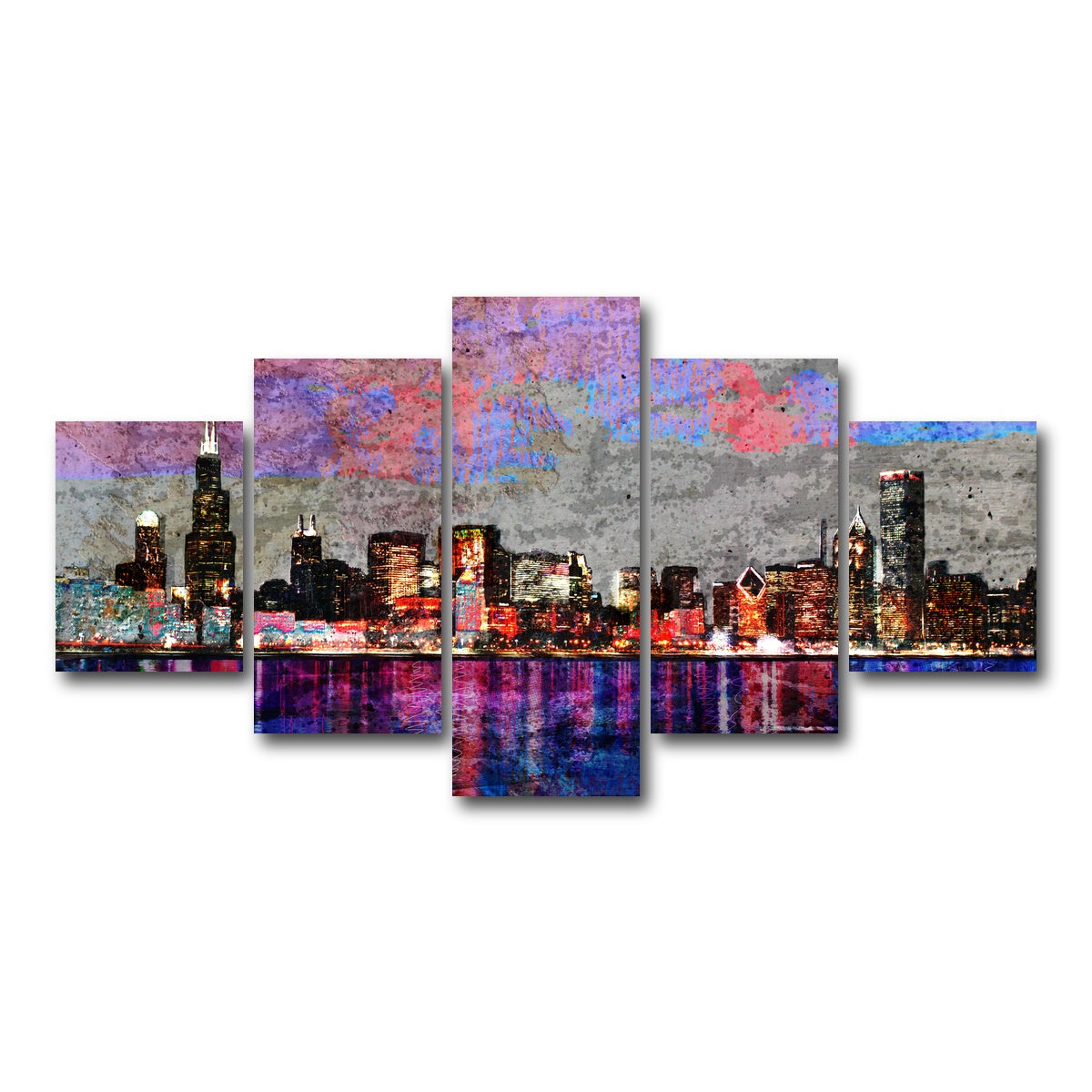 AUTO-MOCKUP WHITE | Abstract Chicago Skyline | 5 Piece | Gallery Wrap Canvas | group=5_short