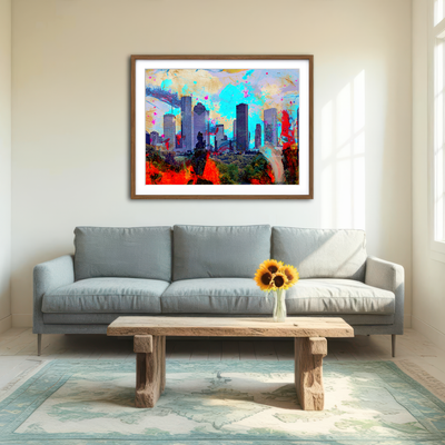 AUTO-MOCKUP ROOM | Abstract Houston Skyline Wall Art