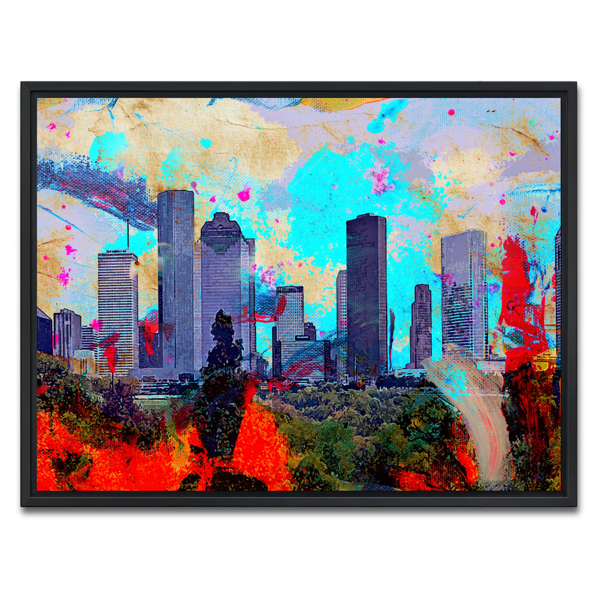 AUTO-MOCKUP WHITE | Abstract Houston Skyline | 1 Piece | Black Framed Canvas | group=4x3