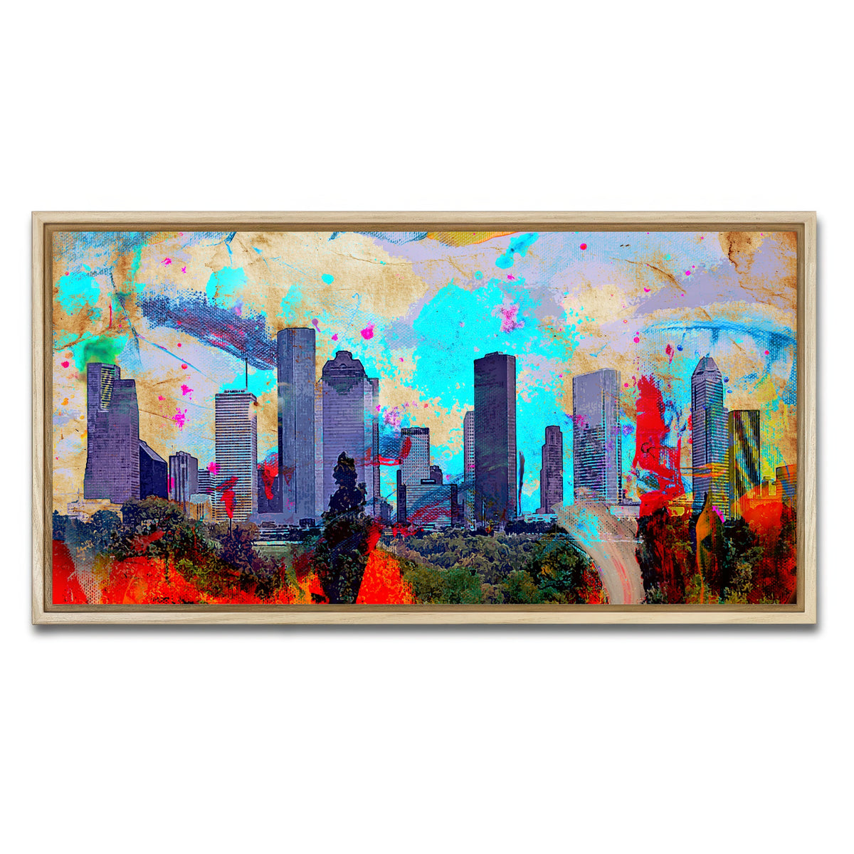 AUTO-MOCKUP WHITE | Abstract Houston Skyline | 1 Piece | Natural Framed Canvas | group=2x1