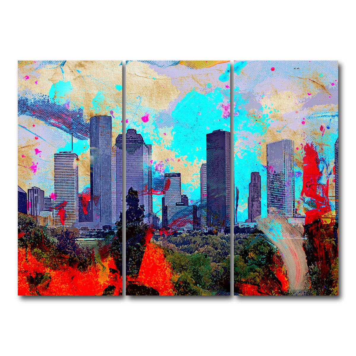 AUTO-MOCKUP WHITE | Abstract Houston Skyline | 3 Piece | Gallery Wrap Canvas | group=8x18