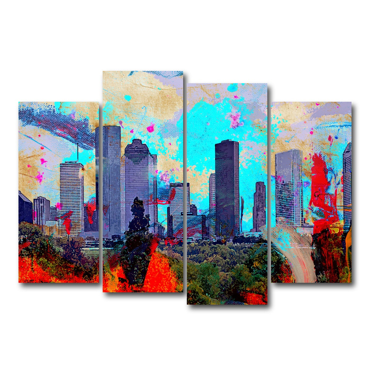 AUTO-MOCKUP WHITE | Abstract Houston Skyline | 4 Piece | Gallery Wrap Canvas | group=4_normal