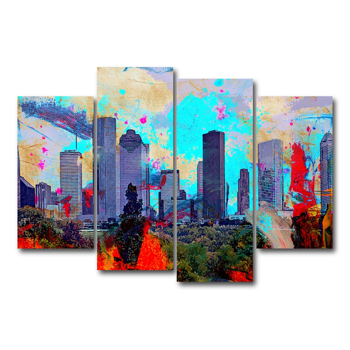 AUTO-MOCKUP WHITE | Abstract Houston Skyline | 4 Piece | Gallery Wrap Canvas | group=4_short