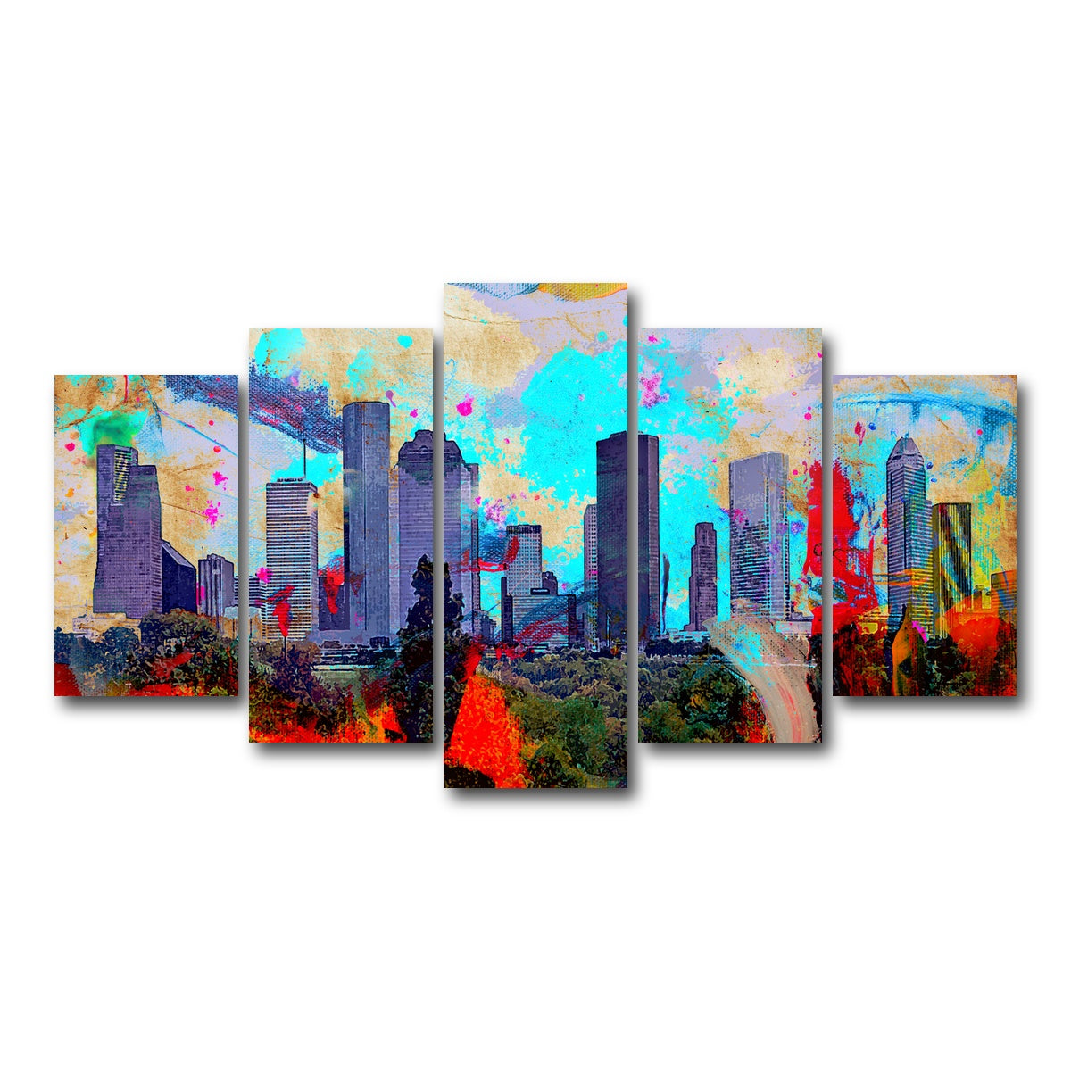 AUTO-MOCKUP WHITE | Abstract Houston Skyline | 5 Piece | Gallery Wrap Canvas | group=5_normal