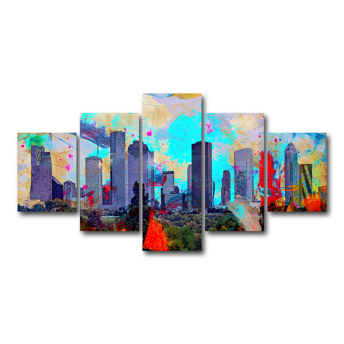 AUTO-MOCKUP WHITE | Abstract Houston Skyline | 5 Piece | Gallery Wrap Canvas | group=5_short