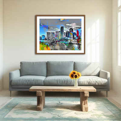 AUTO-MOCKUP ROOM | Abstract Miami Skyline Wall Art