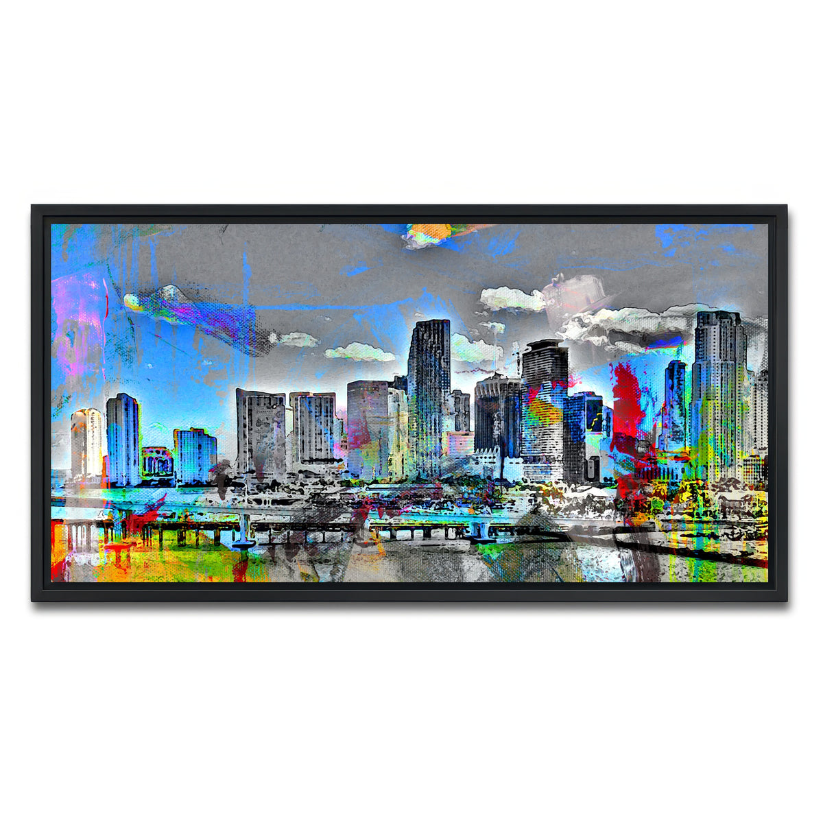 AUTO-MOCKUP WHITE | Abstract Miami Skyline | 1 Piece | Black Framed Canvas | group=2x1