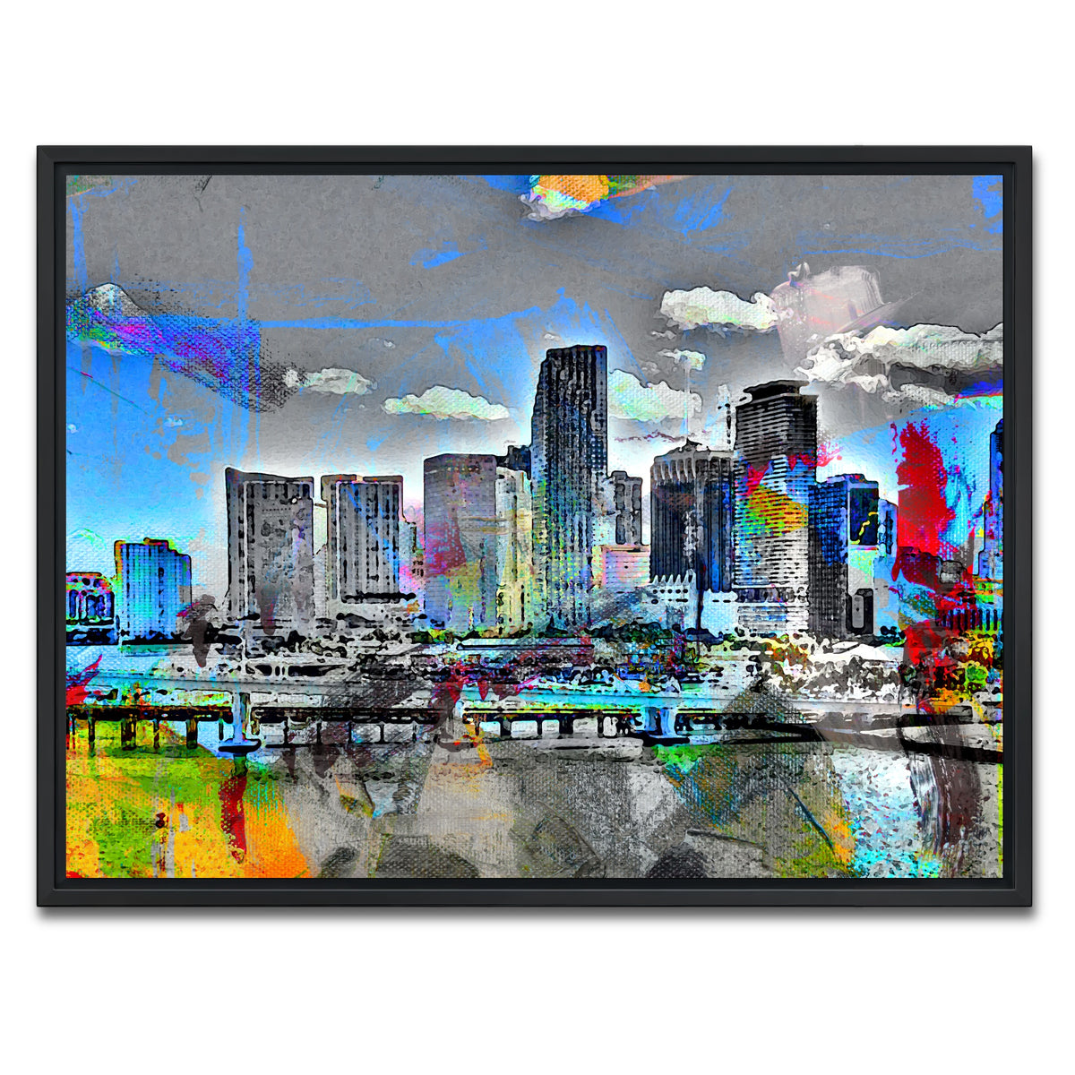 AUTO-MOCKUP WHITE | Abstract Miami Skyline | 1 Piece | Black Framed Canvas | group=4x3