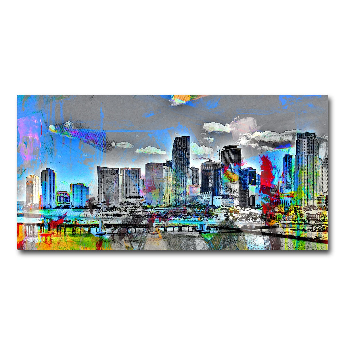 AUTO-MOCKUP WHITE | Abstract Miami Skyline | 1 Piece | Gallery Wrap Canvas | group=2x1