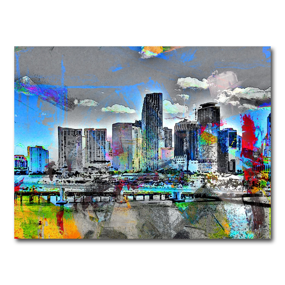 AUTO-MOCKUP WHITE | Abstract Miami Skyline | 1 Piece | Gallery Wrap Canvas | group=4x3