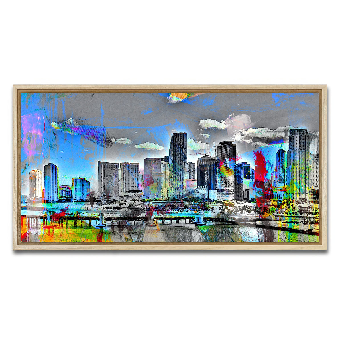 AUTO-MOCKUP WHITE | Abstract Miami Skyline | 1 Piece | Natural Framed Canvas | group=2x1