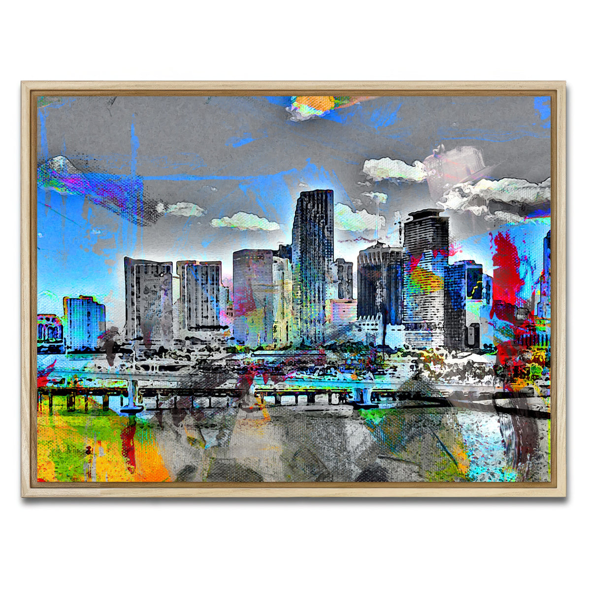 AUTO-MOCKUP WHITE | Abstract Miami Skyline | 1 Piece | Natural Framed Canvas | group=4x3