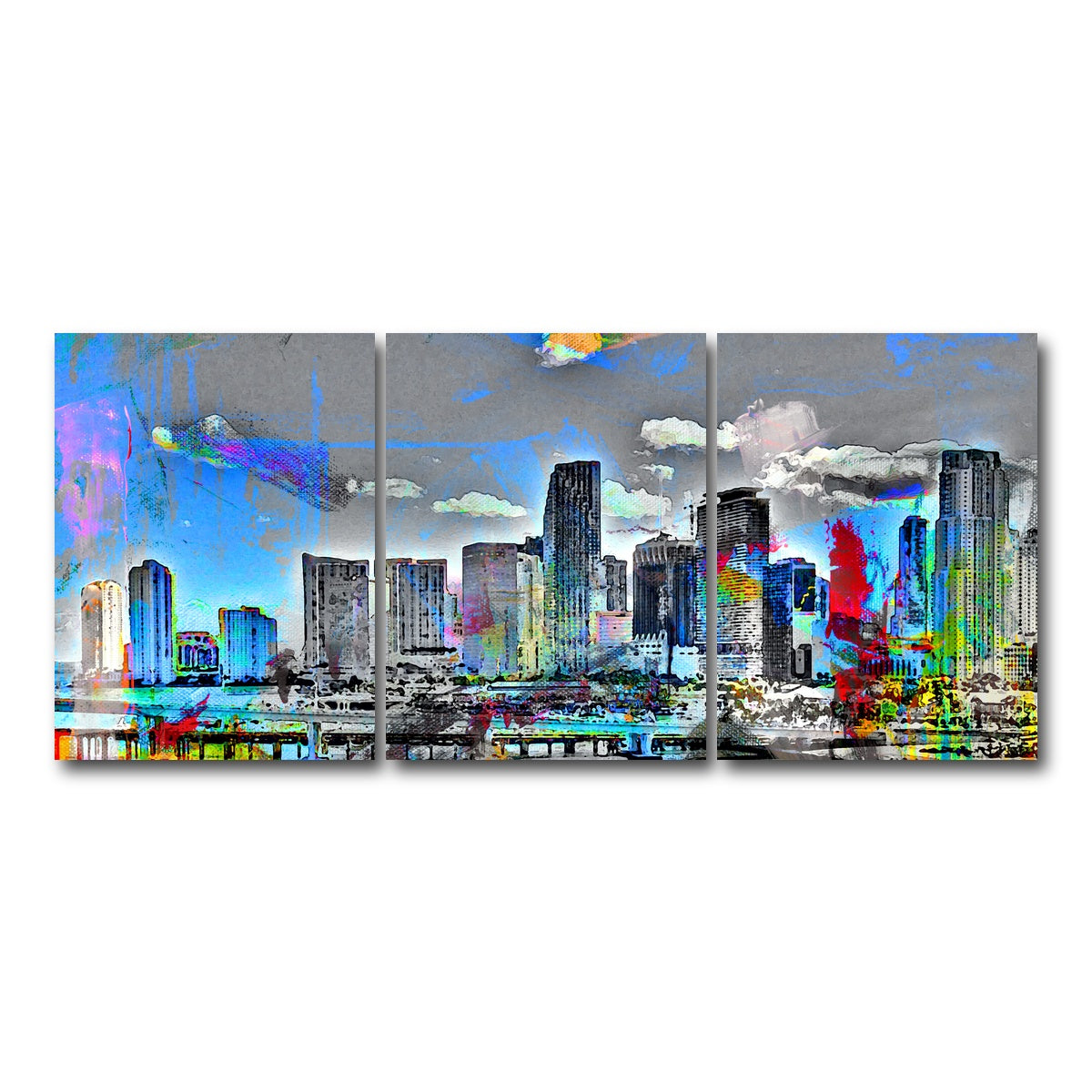 AUTO-MOCKUP WHITE | Abstract Miami Skyline | 3 Piece | Gallery Wrap Canvas | group=18x24