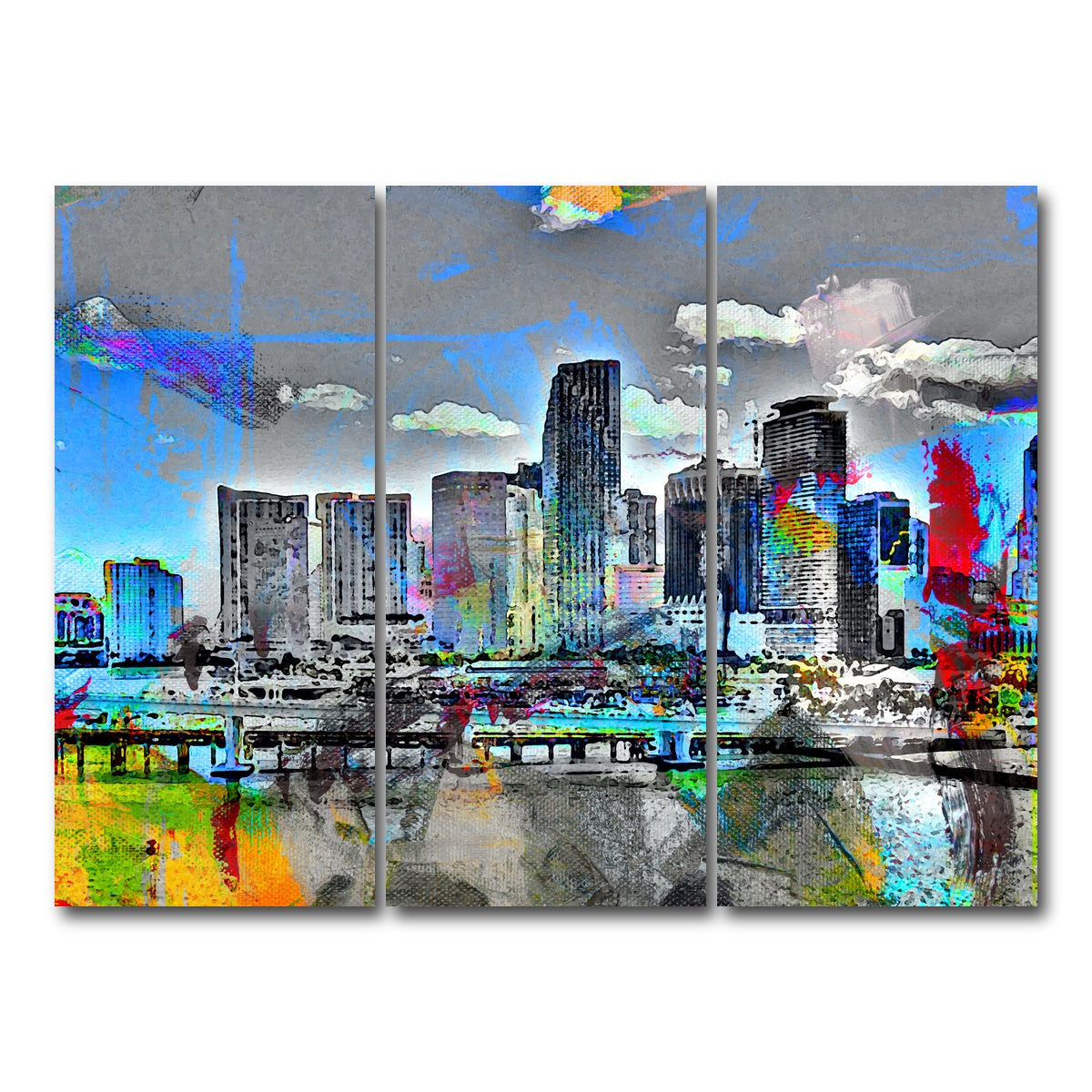 AUTO-MOCKUP WHITE | Abstract Miami Skyline | 3 Piece | Gallery Wrap Canvas | group=8x18