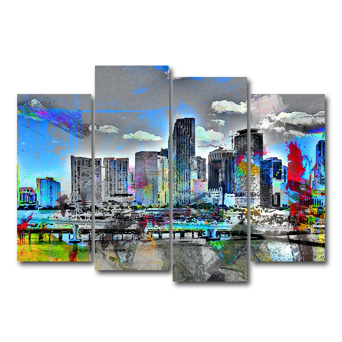 AUTO-MOCKUP WHITE | Abstract Miami Skyline | 4 Piece | Gallery Wrap Canvas | group=4_normal