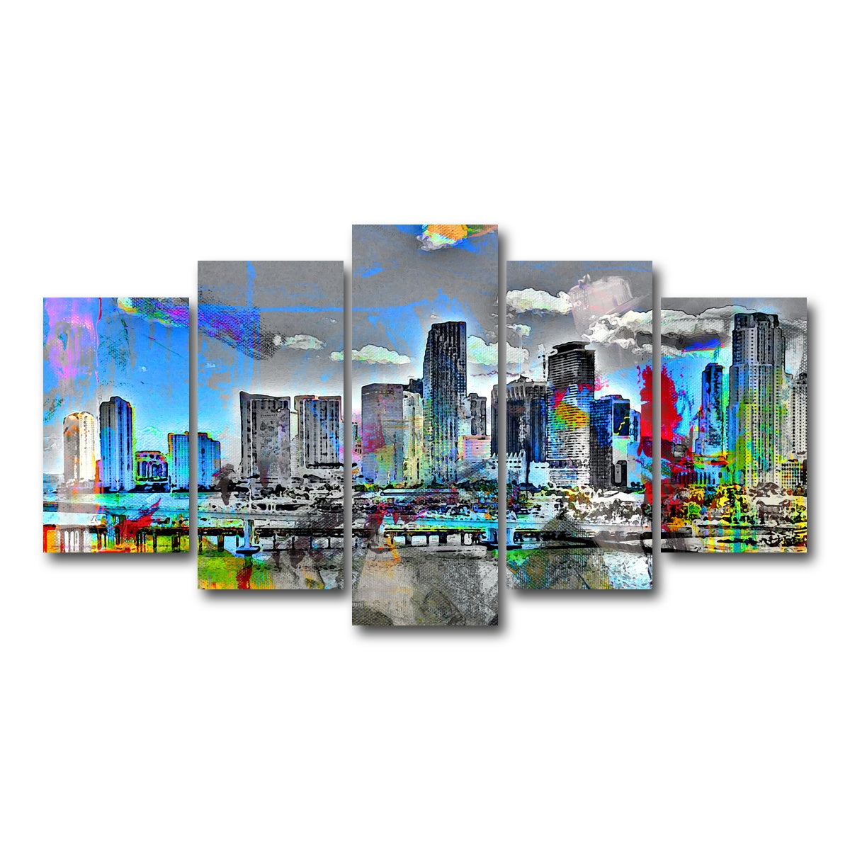 AUTO-MOCKUP WHITE | Abstract Miami Skyline | 5 Piece | Gallery Wrap Canvas | group=5_normal