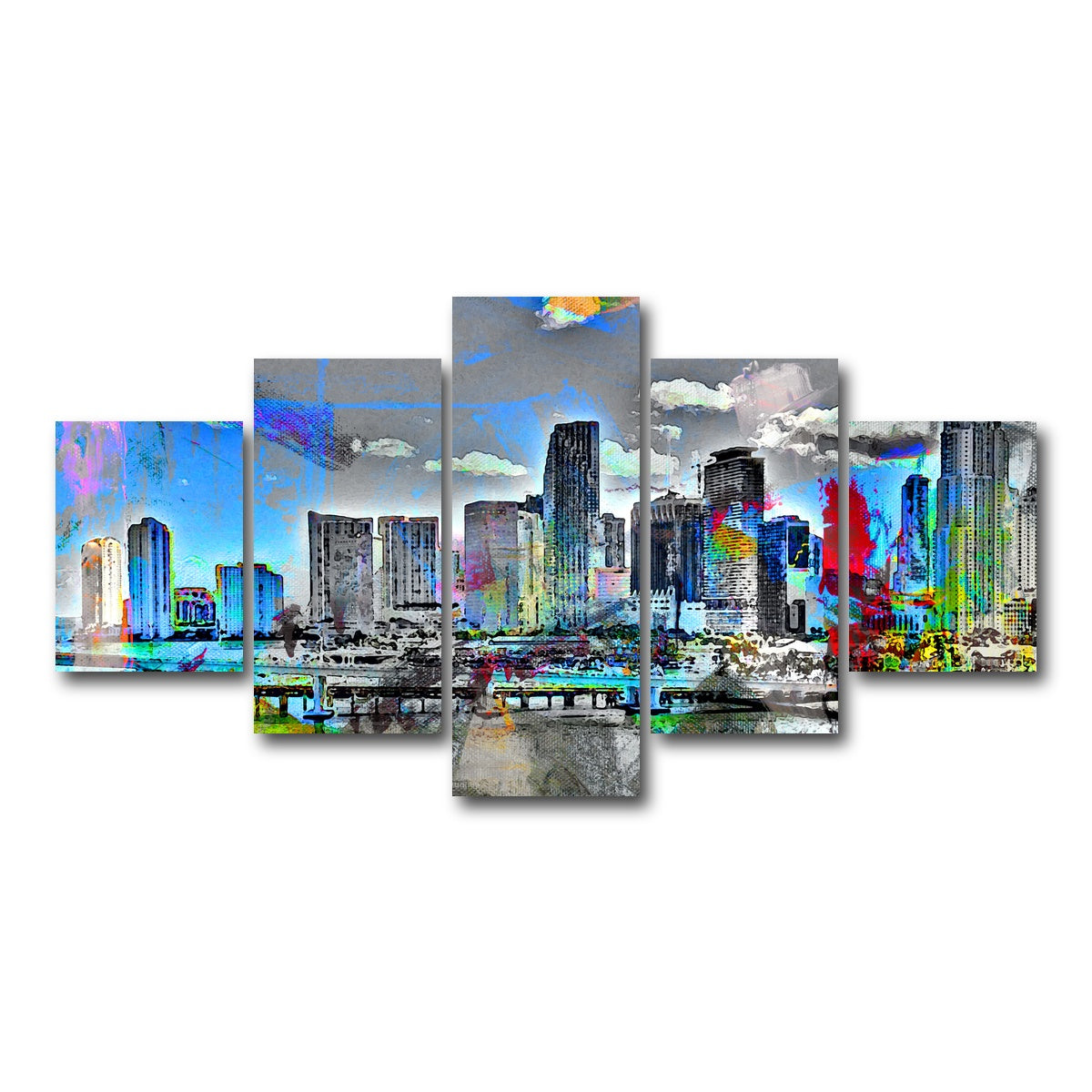 AUTO-MOCKUP WHITE | Abstract Miami Skyline | 5 Piece | Gallery Wrap Canvas | group=5_short