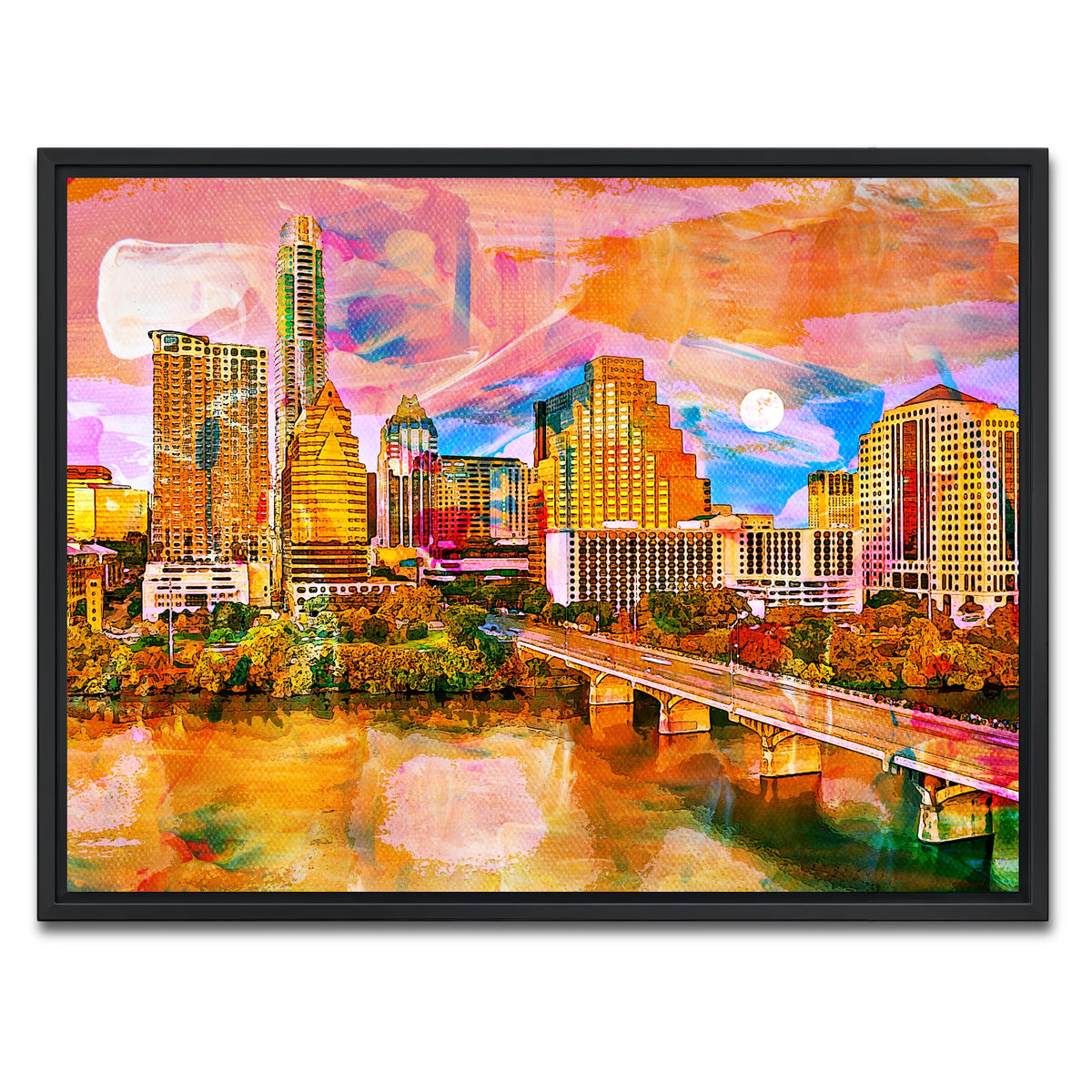 AUTO-MOCKUP WHITE | Abstract Moon Over Austin | 1 Piece | Black Framed Canvas | group=4x3