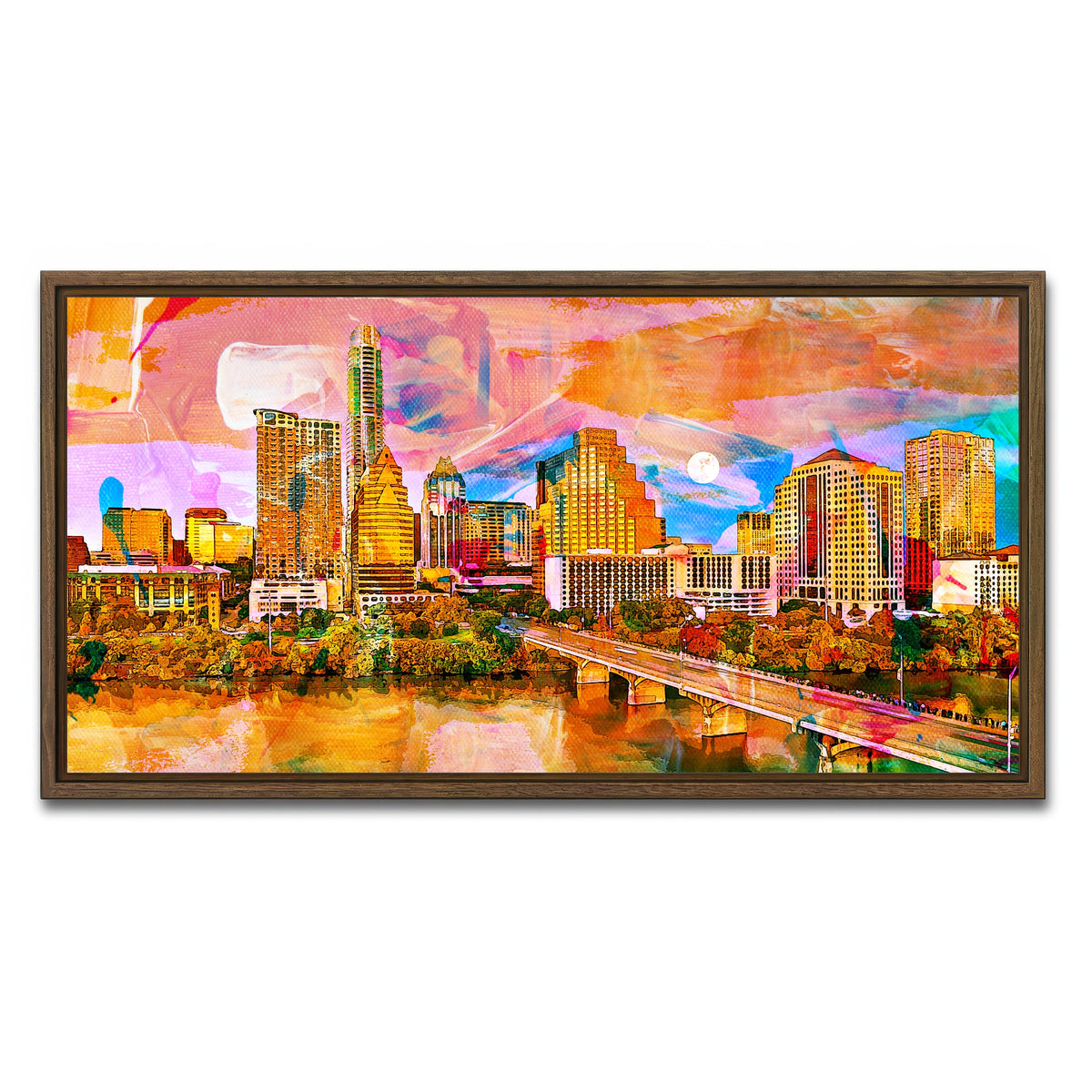 AUTO-MOCKUP WHITE | Abstract Moon Over Austin | 1 Piece | Walnut Framed Canvas | group=2x1