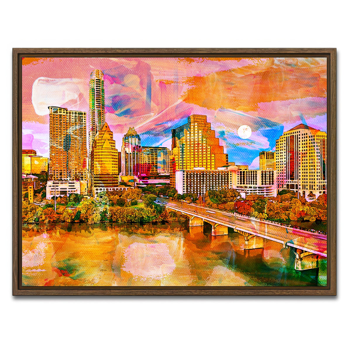 AUTO-MOCKUP WHITE | Abstract Moon Over Austin | 1 Piece | Walnut Framed Canvas | group=4x3