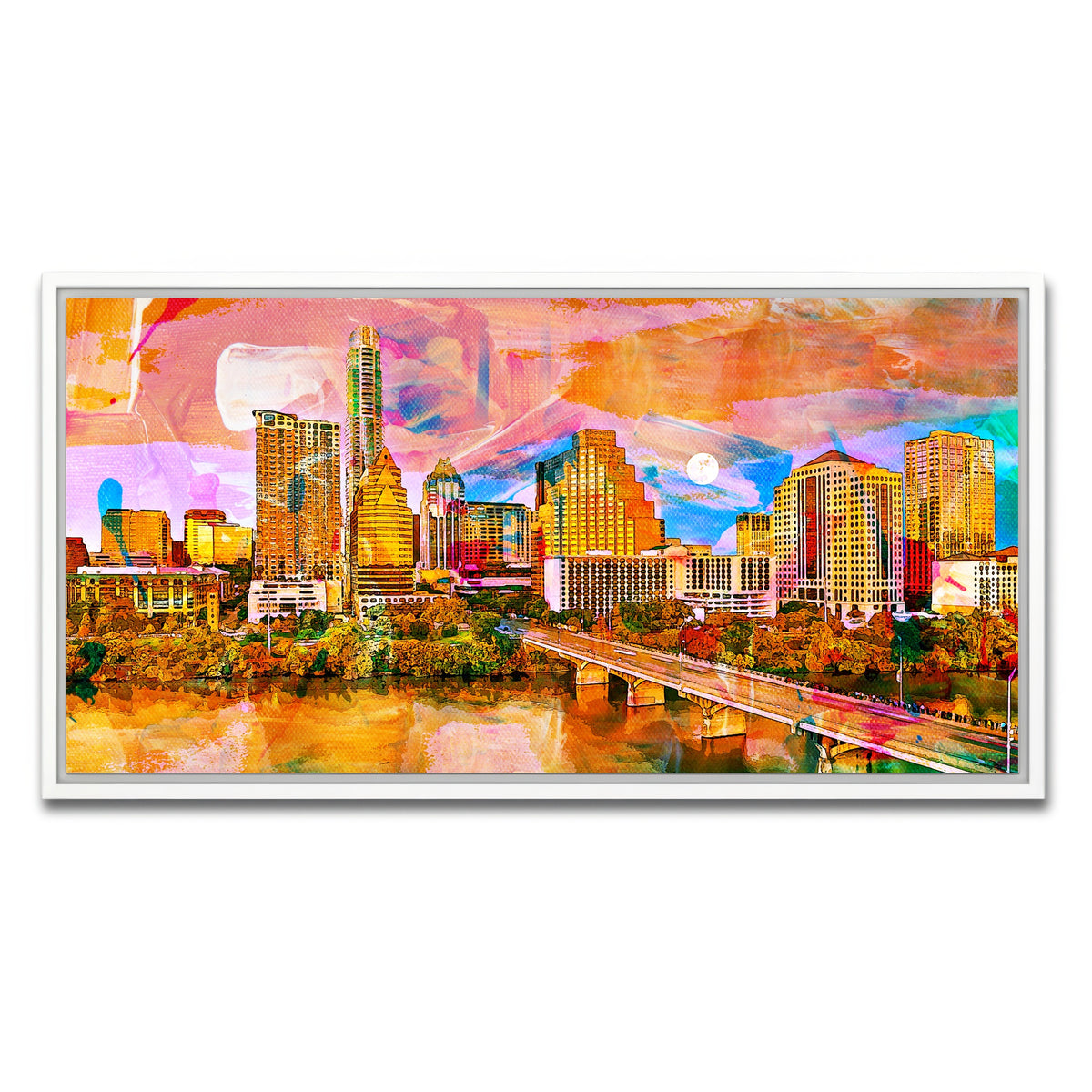 AUTO-MOCKUP WHITE | Abstract Moon Over Austin | 1 Piece | White Framed Canvas | group=2x1