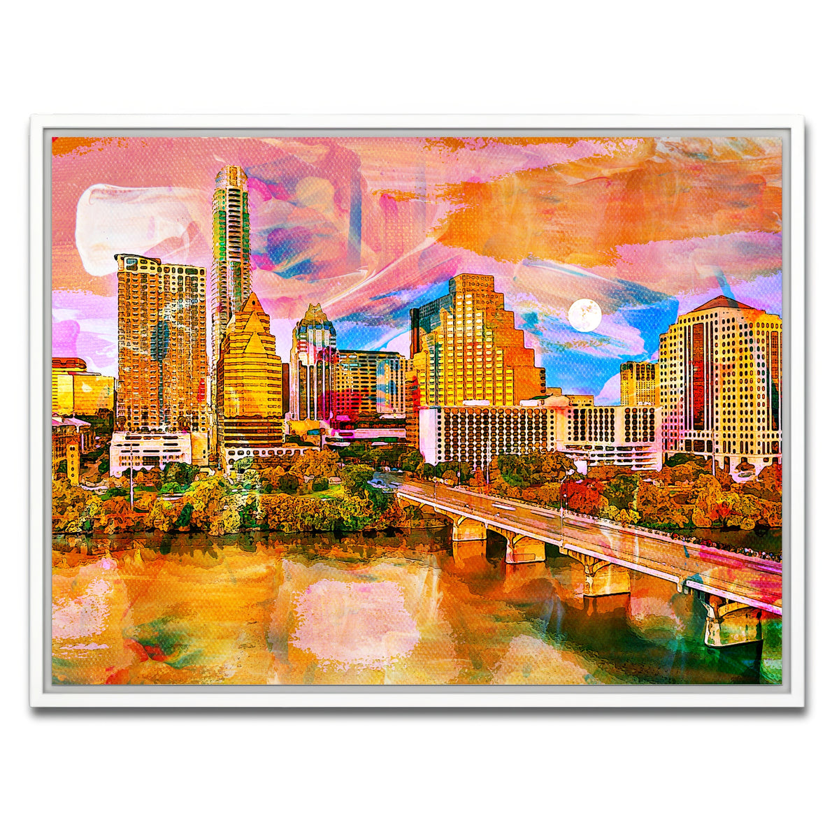 AUTO-MOCKUP WHITE | Abstract Moon Over Austin | 1 Piece | White Framed Canvas | group=4x3
