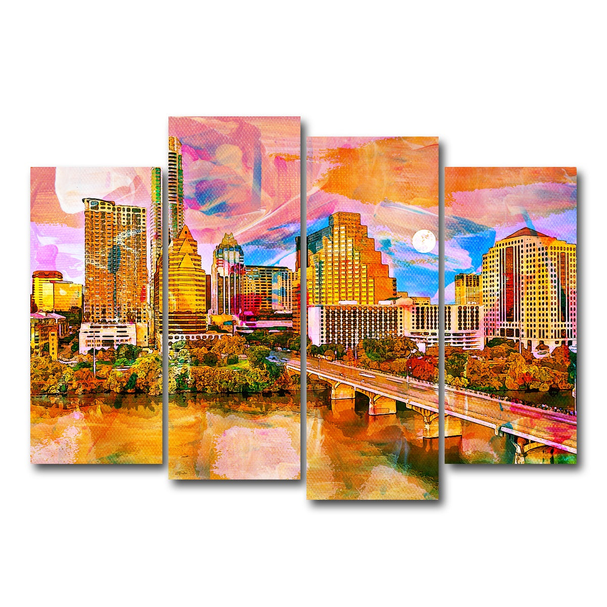 AUTO-MOCKUP WHITE | Abstract Moon Over Austin | 4 Piece | Gallery Wrap Canvas | group=4_normal