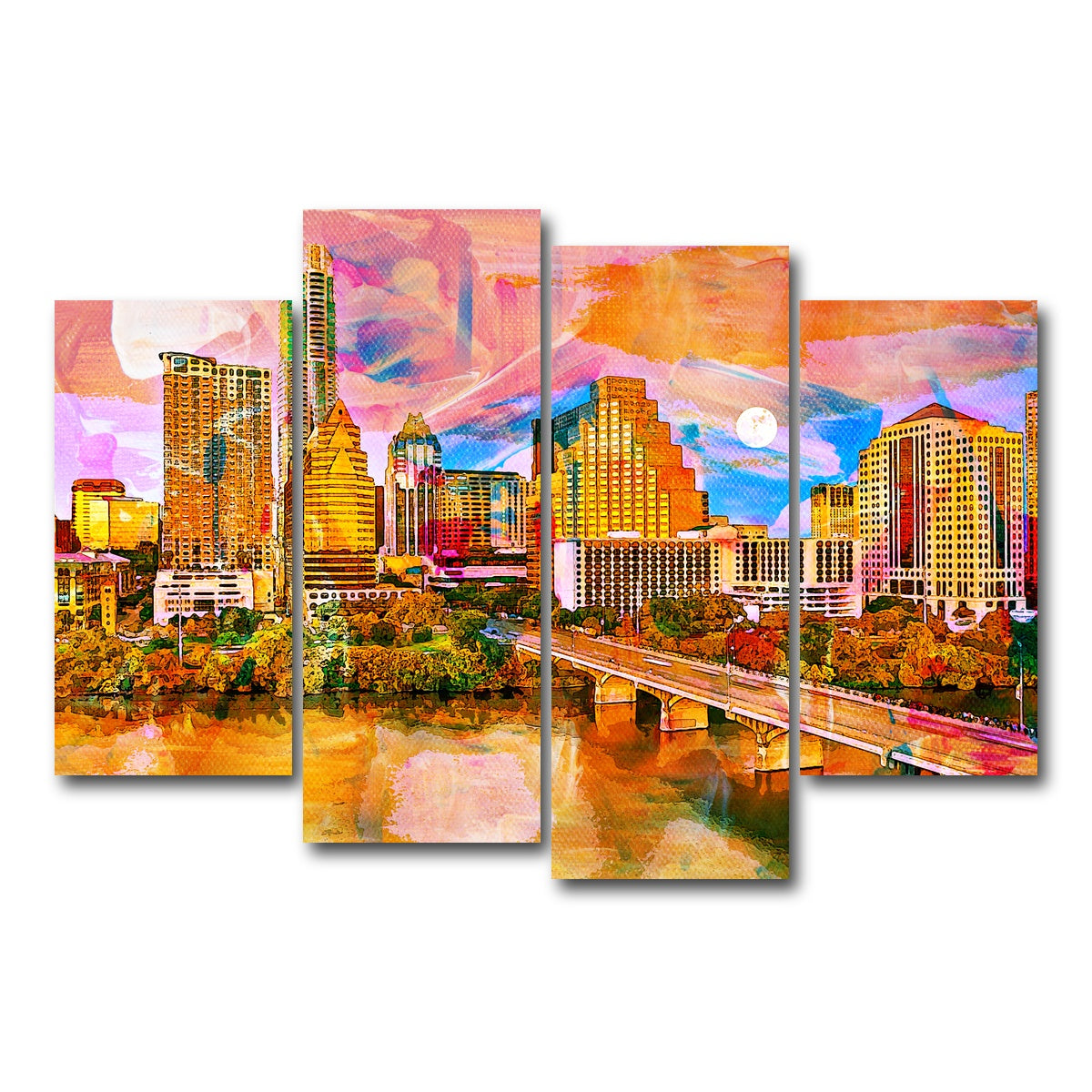 AUTO-MOCKUP WHITE | Abstract Moon Over Austin | 4 Piece | Gallery Wrap Canvas | group=4_short