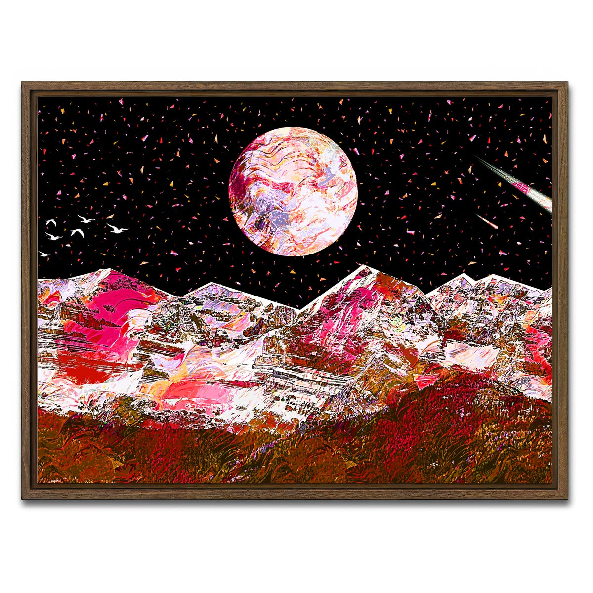 AUTO-MOCKUP WHITE | Abstract Red Moon | 1 Piece | Walnut Framed Canvas | group=4x3