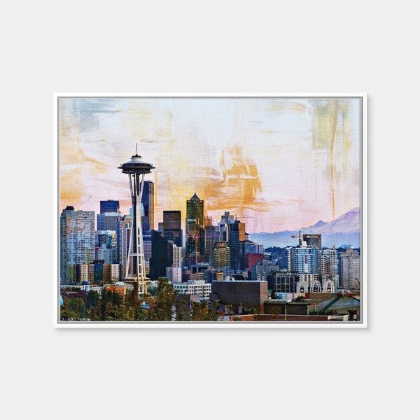 Abstract Seattle Skyline Wall Art — Framed Canvas Format preview