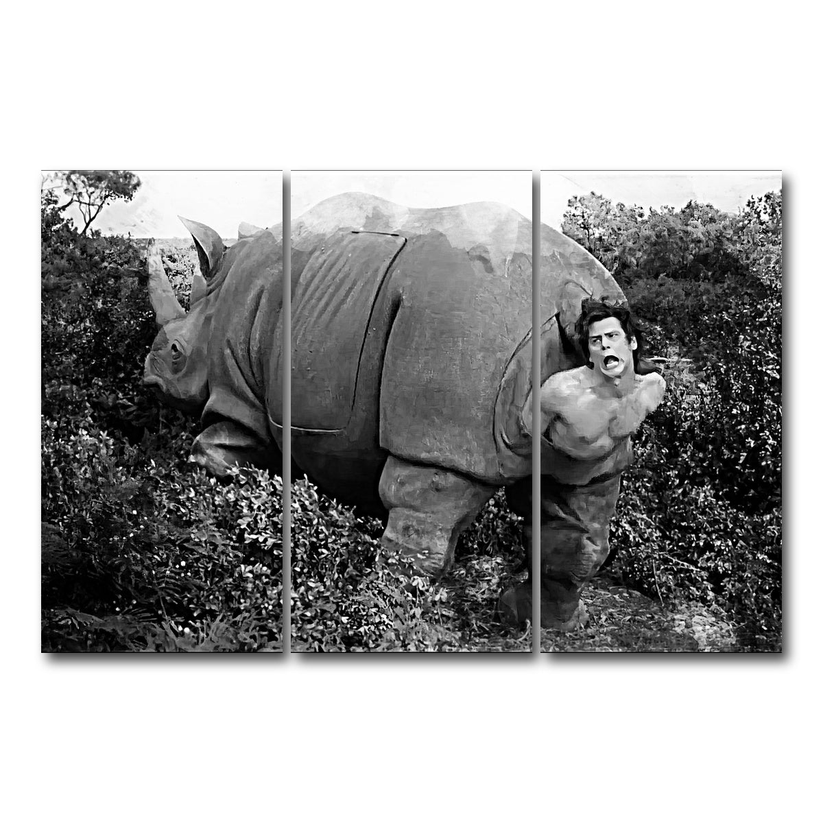 AUTO-MOCKUP WHITE | Ace Ventura Rhino Birth - Grayscale | 3 Piece | Gallery Wrap Canvas | group=12x24