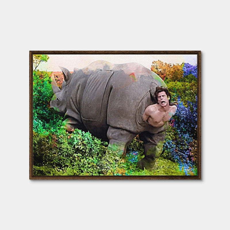 AUTO-MOCKUP WHITE | Ace Ventura Rhino Birth | 1 Piece | Walnut Framed Canvas | group=4x3