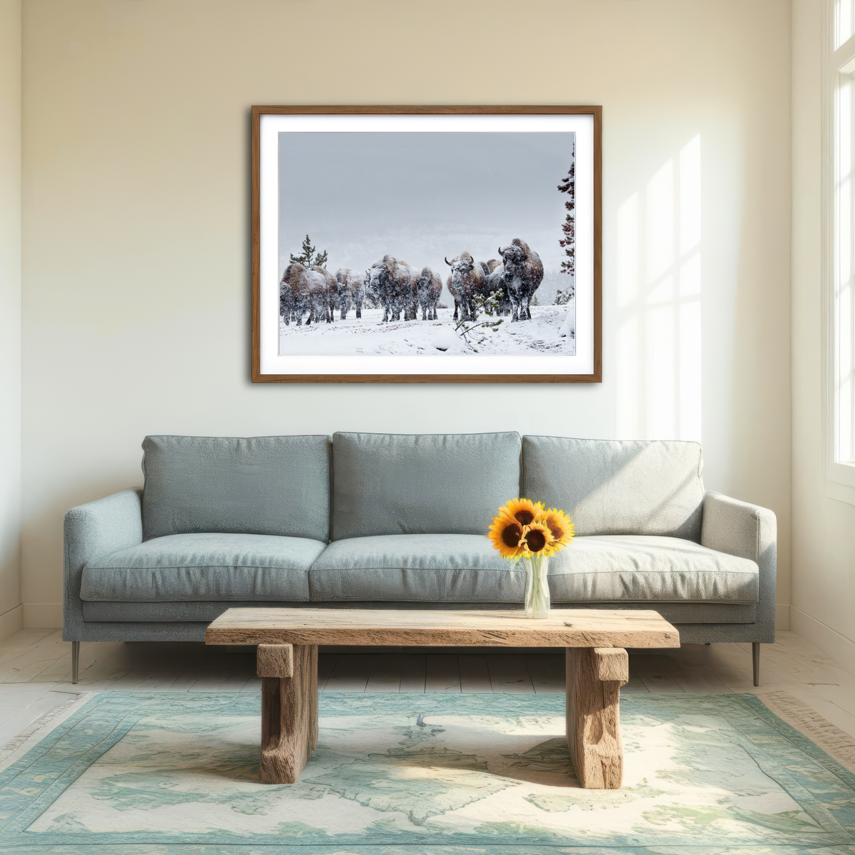 AUTO-MOCKUP ROOM | American Bison in Winter Snow Wall Art