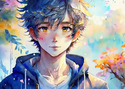 Anime Boy Watercolor Wall Art