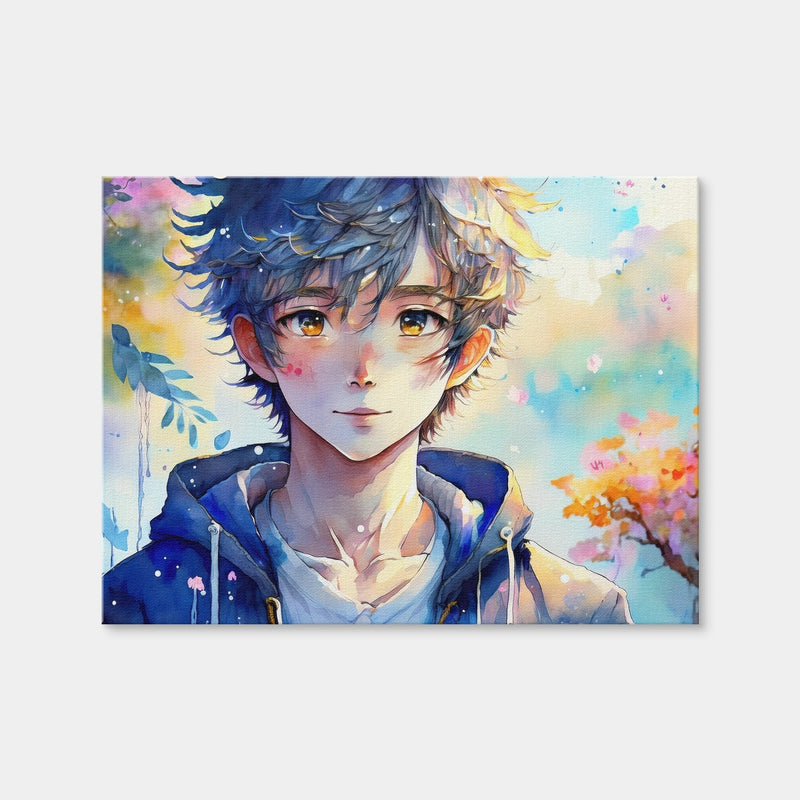 AUTO-MOCKUP WHITE | Anime Boy Watercolor | 1 Piece | Gallery Wrap Canvas | group=4x3