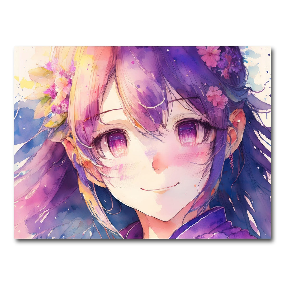 AUTO-MOCKUP WHITE | Anime Girl Watercolor | 1 Piece | Gallery Wrap Canvas | group=4x3